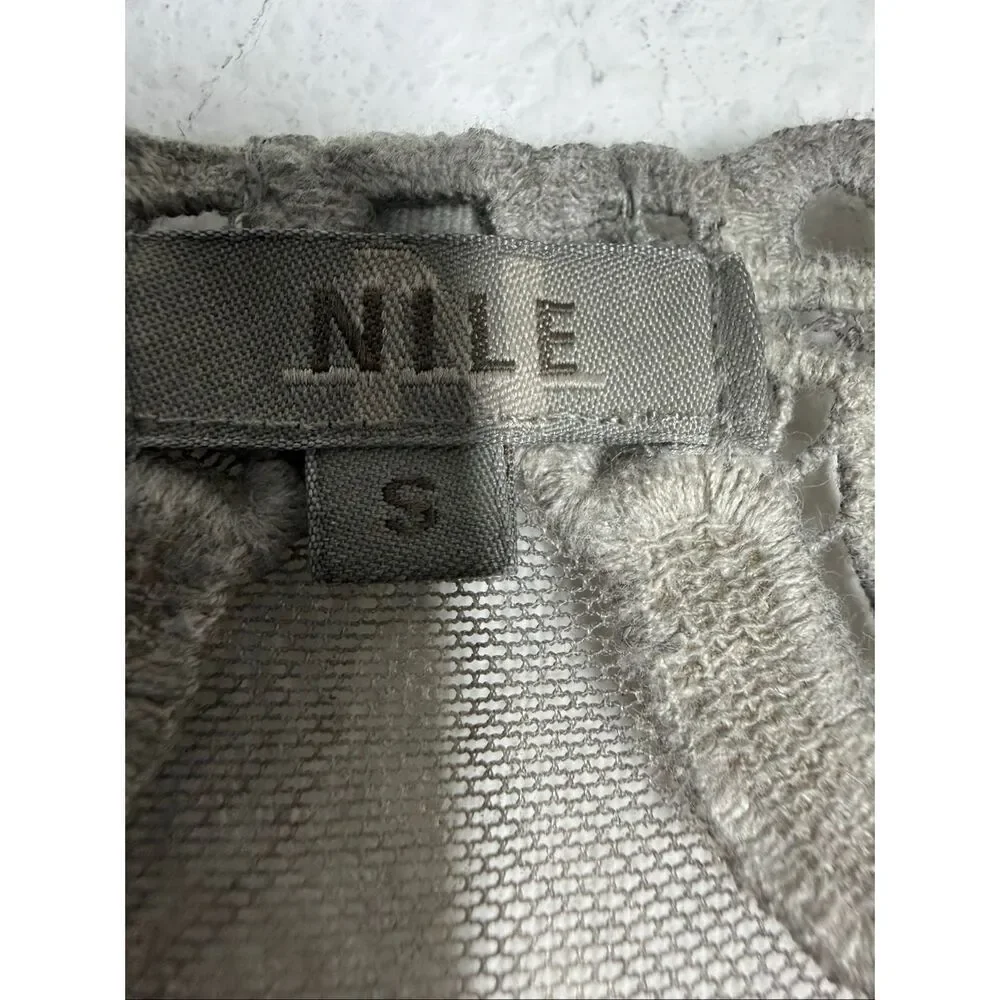 NILE Lace Crochet Vest Gray Boho Sheer Embroidered Tie Front Sz S Made in Italy